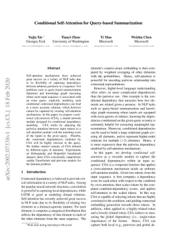 Conditional Self-Attention for Query-based Summarization