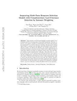 Improving Multi-Turn Response Selection Models with Complementary
  Last-Utterance Selection by Instance Weighting