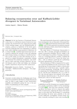 Balancing reconstruction error and Kullback-Leibler divergence in
  Variational Autoencoders