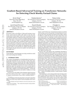 Gradient-Based Adversarial Training on Transformer Networks for
  Detecting Check-Worthy Factual Claims