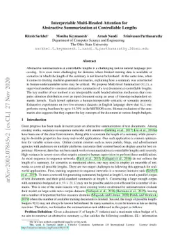 Interpretable Multi-Headed Attention for Abstractive Summarization at
  Controllable Lengths