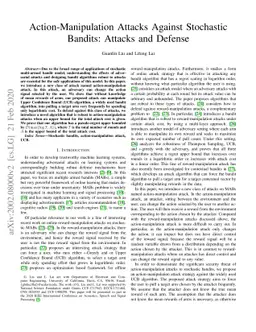 Action-Manipulation Attacks Against Stochastic Bandits: Attacks and
  Defense