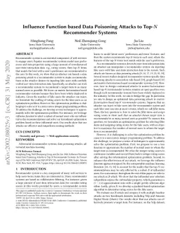 Influence Function based Data Poisoning Attacks to Top-N Recommender
  Systems
