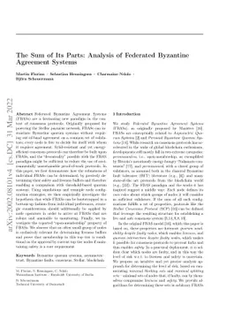 The Sum of Its Parts: Analysis of Federated Byzantine Agreement Systems