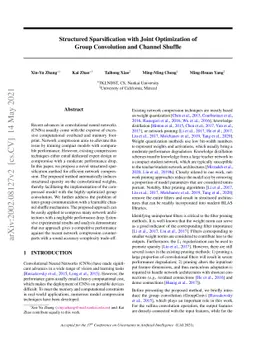 Structured Sparsification with Joint Optimization of Group Convolution
  and Channel Shuffle