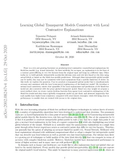 Learning Global Transparent Models Consistent with Local Contrastive
  Explanations