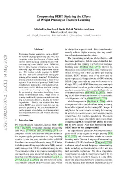 Compressing BERT: Studying the Effects of Weight Pruning on Transfer
  Learning