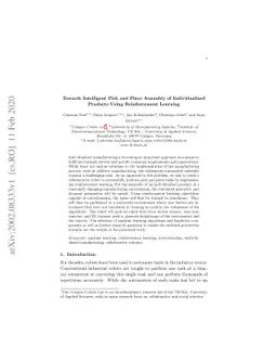 Towards Intelligent Pick and Place Assembly of Individualized Products
  Using Reinforcement Learning