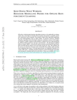 Keep Doing What Worked: Behavioral Modelling Priors for Offline
  Reinforcement Learning