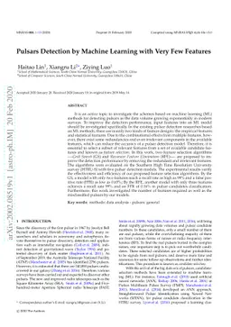 Pulsars Detection by Machine Learning with Very Few Features