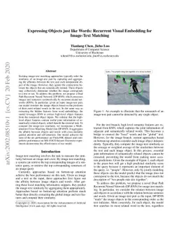 Expressing Objects just like Words: Recurrent Visual Embedding for
  Image-Text Matching