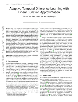 Adaptive Temporal Difference Learning with Linear Function Approximation