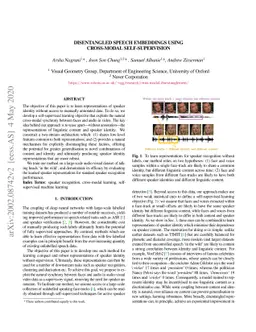 Disentangled Speech Embeddings using Cross-modal Self-supervision