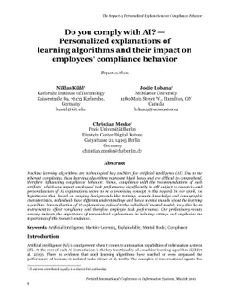 Do you comply with AI? -- Personalized explanations of learning
  algorithms and their impact on employees' compliance behavior
