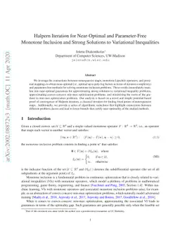 Halpern Iteration for Near-Optimal and Parameter-Free Monotone Inclusion
  and Strong Solutions to Variational Inequalities