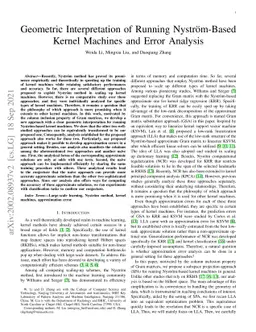 Geometric Interpretation of Running Nyström-Based Kernel Machines
  and Error Analysis