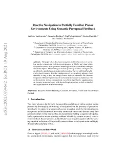 Reactive Navigation in Partially Familiar Planar Environments Using
  Semantic Perceptual Feedback