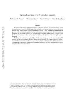 Optimal anytime regret with two experts