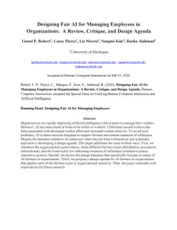 Designing Fair AI for Managing Employees in Organizations: A Review,
  Critique, and Design Agenda