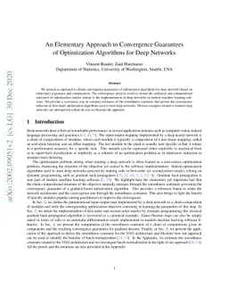 An Elementary Approach to Convergence Guarantees of Optimization
  Algorithms for Deep Networks