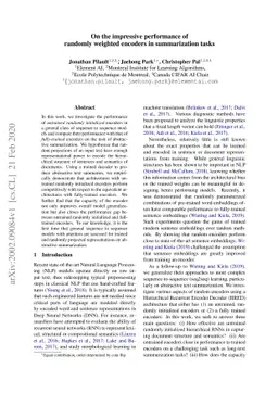 On the impressive performance of randomly weighted encoders in
  summarization tasks