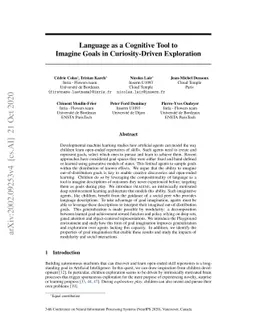 Language as a Cognitive Tool to Imagine Goals in Curiosity-Driven
  Exploration