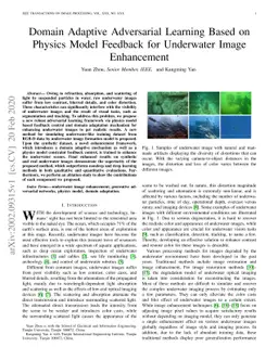 Domain Adaptive Adversarial Learning Based on Physics Model Feedback for
  Underwater Image Enhancement