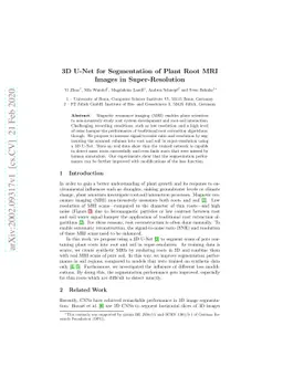 3D U-Net for Segmentation of Plant Root MRI Images in Super-Resolution