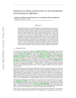 Addressing Some Limitations of Transformers with Feedback Memory