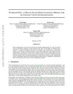 SummaryNet: A Multi-Stage Deep Learning Model for Automatic Video
  Summarisation