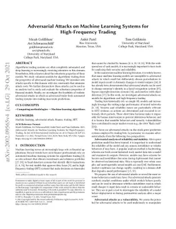 Adversarial Attacks on Machine Learning Systems for High-Frequency
  Trading