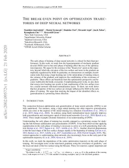 The Break-Even Point on Optimization Trajectories of Deep Neural
  Networks