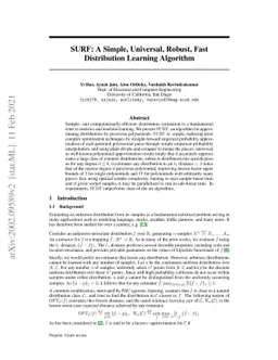 SURF: A Simple, Universal, Robust, Fast Distribution Learning Algorithm