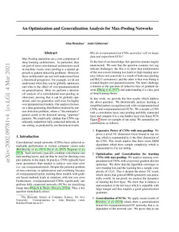 An Optimization and Generalization Analysis for Max-Pooling Networks