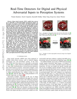 Real-Time Detectors for Digital and Physical Adversarial Inputs to
  Perception Systems