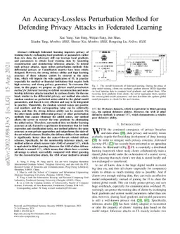 An Accuracy-Lossless Perturbation Method for Defending Privacy Attacks
  in Federated Learning