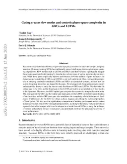 Gating creates slow modes and controls phase-space complexity in GRUs
  and LSTMs