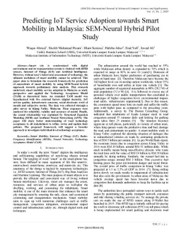 Predicting IoT Service Adoption towards Smart Mobility in Malaysia:
  SEM-Neural Hybrid Pilot Study