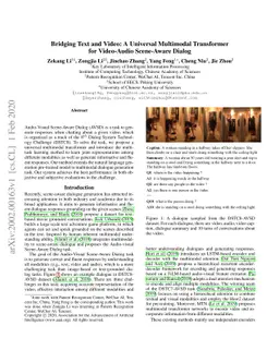 Bridging Text and Video: A Universal Multimodal Transformer for
  Video-Audio Scene-Aware Dialog