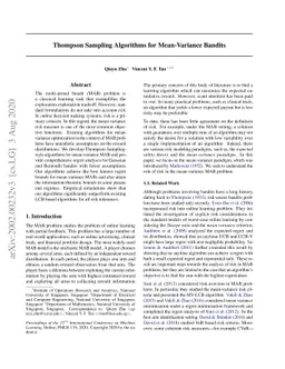 Thompson Sampling Algorithms for Mean-Variance Bandits