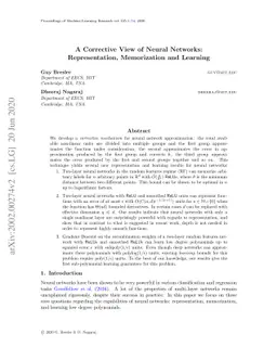 A Corrective View of Neural Networks: Representation, Memorization and
  Learning