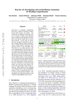 Beat the AI: Investigating Adversarial Human Annotation for Reading
  Comprehension