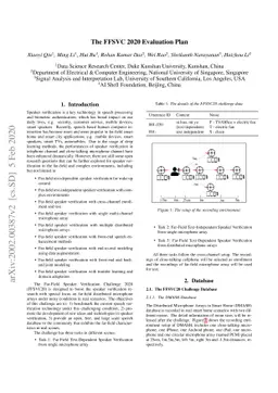 The FFSVC 2020 Evaluation Plan