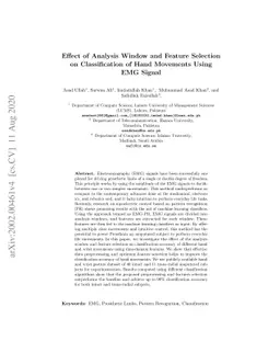 Effect of Analysis Window and Feature Selection on Classification of
  Hand Movements Using EMG Signal