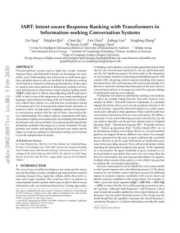 IART: Intent-aware Response Ranking with Transformers in
  Information-seeking Conversation Systems