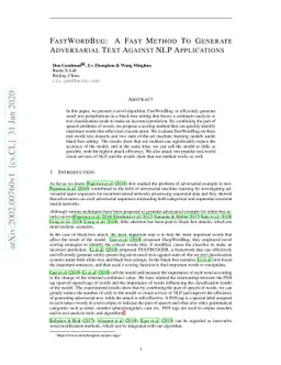 FastWordBug: A Fast Method To Generate Adversarial Text Against NLP
  Applications