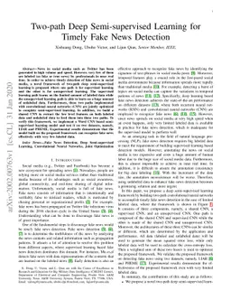 Two-path Deep Semi-supervised Learning for Timely Fake News Detection
