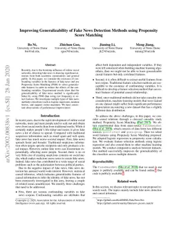 Improving Generalizability of Fake News Detection Methods using
  Propensity Score Matching