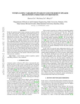 Within-sample variability-invariant loss for robust speaker recognition
  under noisy environments