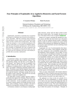 Four Principles of Explainable AI as Applied to Biometrics and Facial
  Forensic Algorithms